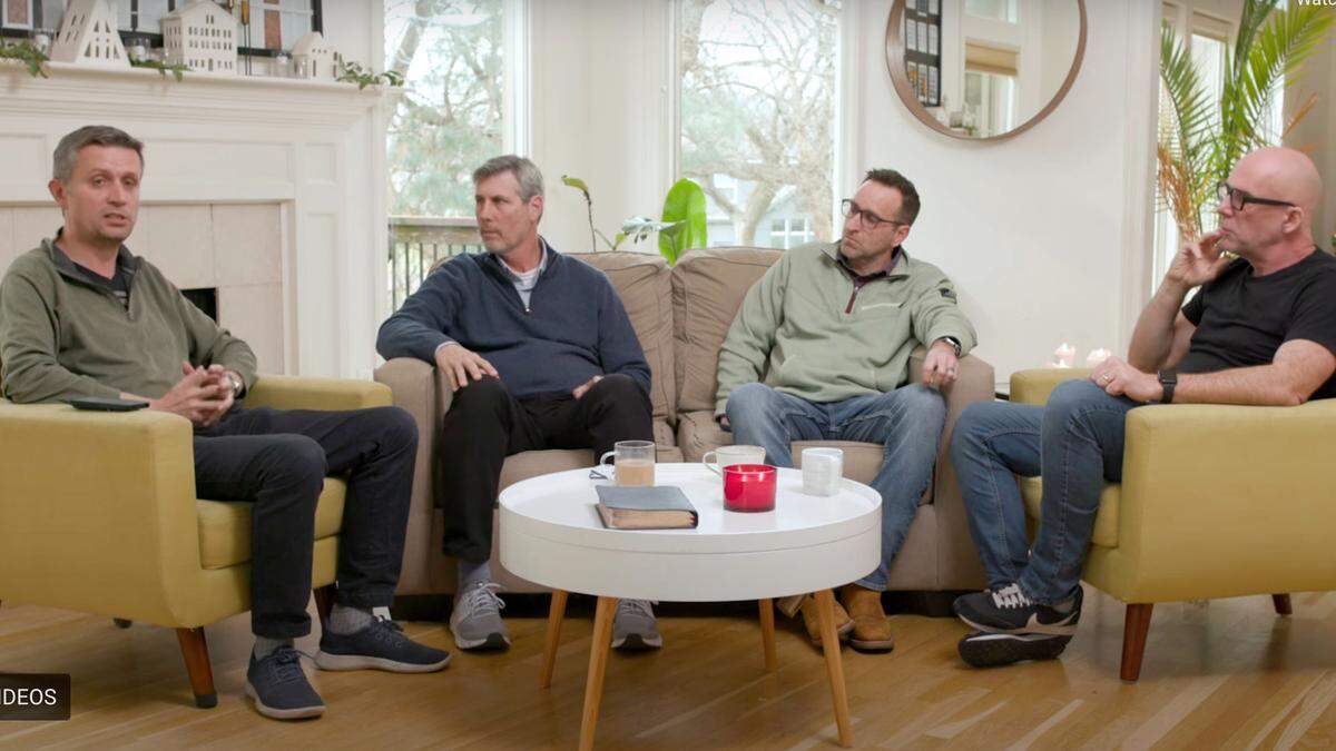 Former International House of Prayer-Kansas City leaders (from left) Jono Hall, Allen Hood, Wes Martin and Dwayne Roberts are seen in a video discussing sex abuse allegations against IHOPKC founder Mike Bickle.