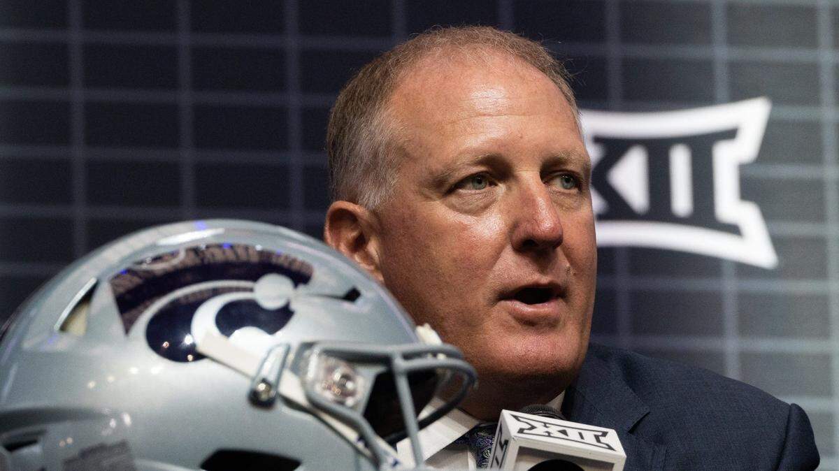 Kansas State coach Chris Klieman speaks in his press conference on the second day of Big 12 Media Days at AT&T Stadium in Arlington, Texas, July 13, 2023.
