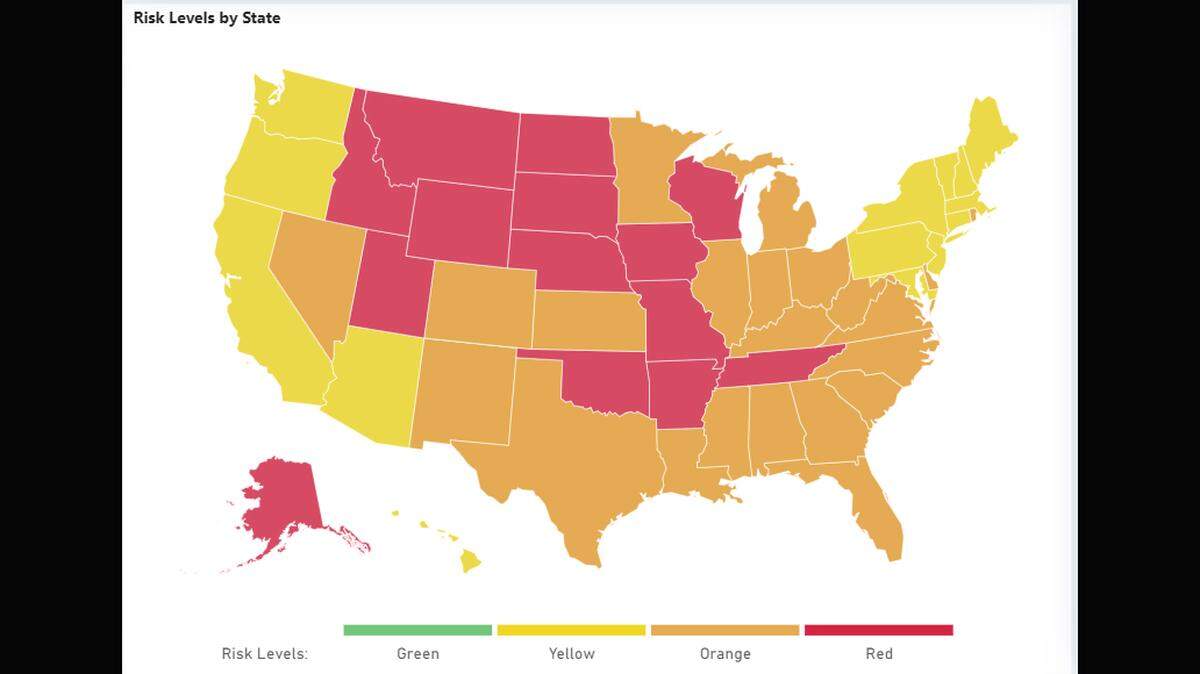 Missouri is one of 14 states at the “tipping point” where stay-at-home orders are necessary, according to a COVID Risk Levels map by&nbsp;Harvard’s Global Health Institute&nbsp;and&nbsp;Edmond J. Safra Center for Ethics.&nbsp;Kansas in the COVID Risk Level of orange, which is considered to be at a point where state-at-home orders and/or rigorous test and trace programs are advised.