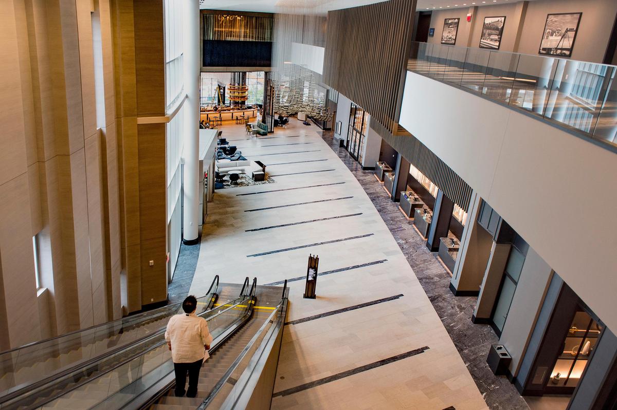 The new Loews Kansas City Hotel features a spacious lobby.