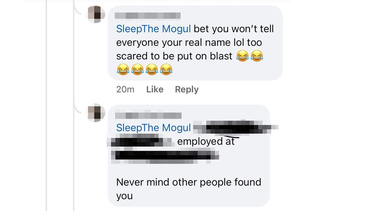 A Facebook user publicly identified the real name, address and place of employment of social media figure Sleep the Mogul.
