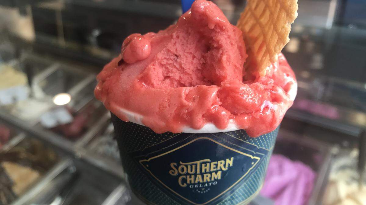 Strawberry is just one of the choices at the new Southern Charm Gelato Shoppe.