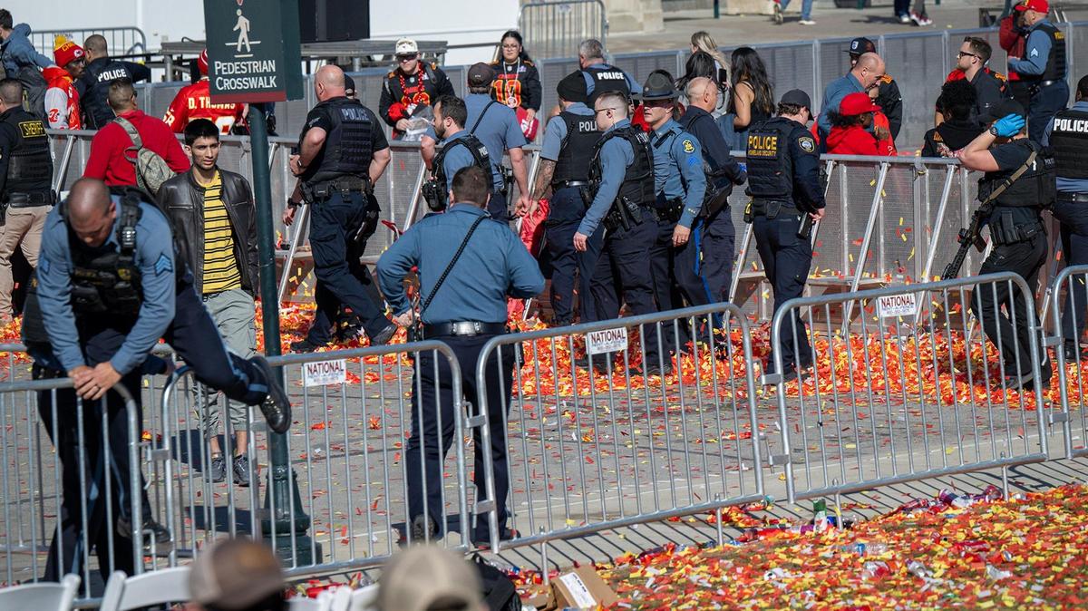 After gunfire broke out, police swarmed the scene at the Kansas City Chiefs Super Bowl rally on Feb. 14, asking fans to leave the area at Union Station. One person was killed and nearly two dozen others were shot and wounded, some critically.