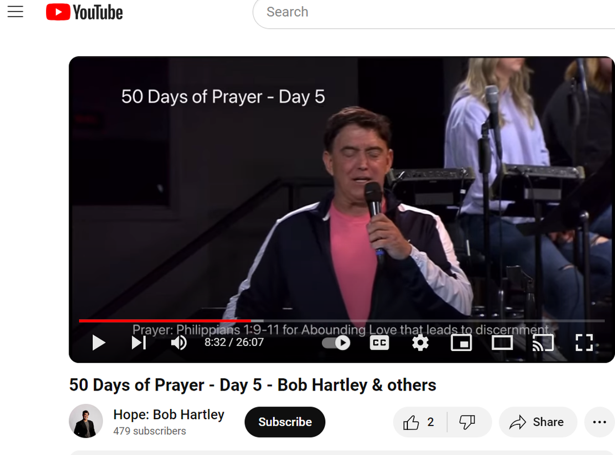 Bob Hartley, a self-proclaimed prophet, prays at the International House of Prayer-Kansas City in December 2023.