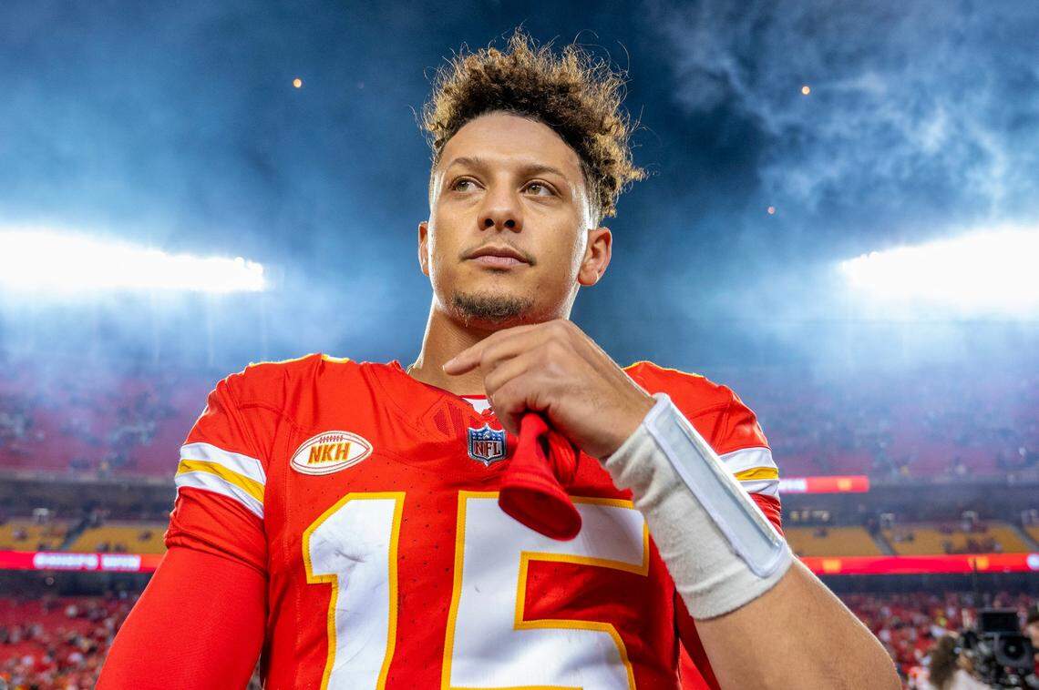 Kansas City Chiefs quarterback Patrick Mahomes walks off the field after an October 2023 win against the Denver Broncos at GEHA Field at Arrowhead Stadium.