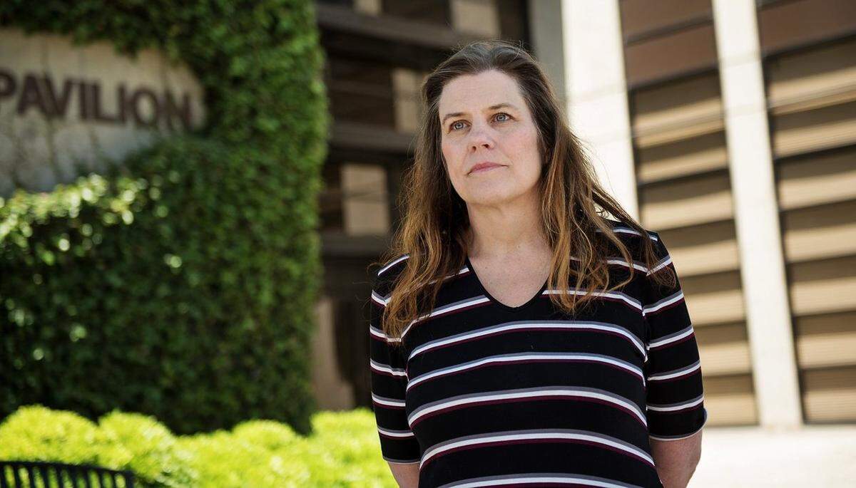 Jennifer Roach outside CrossPoint Community Church in Modesto, Calif., Thursday, May 31, 2018. Roach was sexually abused by a youth pastor many years ago as a teenager at the church which was formerly First Baptist.
