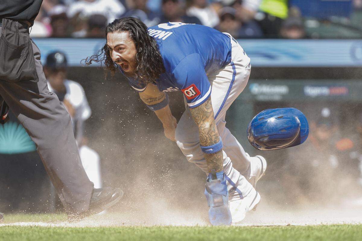 Kansas City Royals second base Jonathan India (6) reacts after scoring a run during the sixth inning against the Detroit Tigers at Comerica Park on Aug 24, 2025 in Detroit, Michigan, USA.