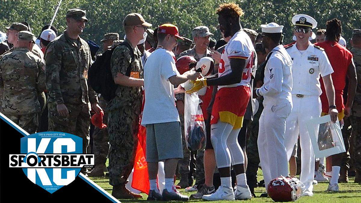 Defensive end Frank Clark signs autographs at the end of practice for military appreciation day. The Kansas City Chiefs wrapped up training camp at Missouri Western State University in St. Joseph, Missouri, Thursday, Aug. 15, 2019.