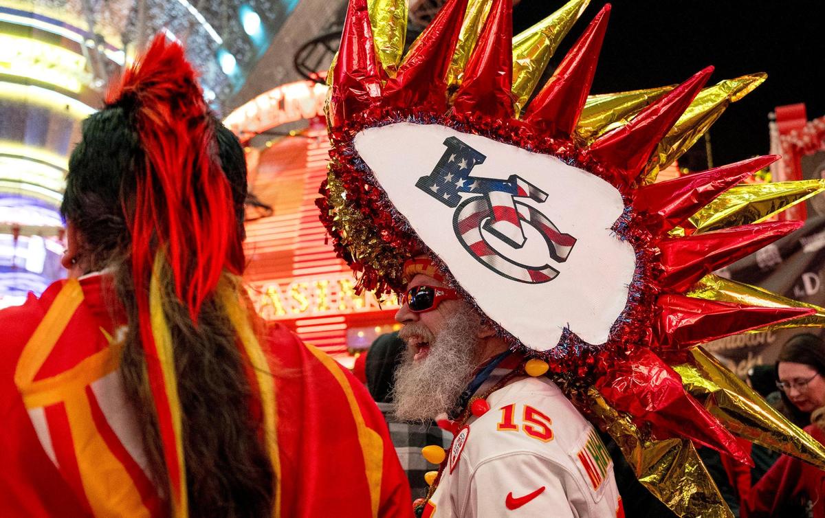 Don Lobmeyer of Wichita, Kansas, laughs during a fan gathering on Saturday, Feb. 10, 2024, in Las Vegas.