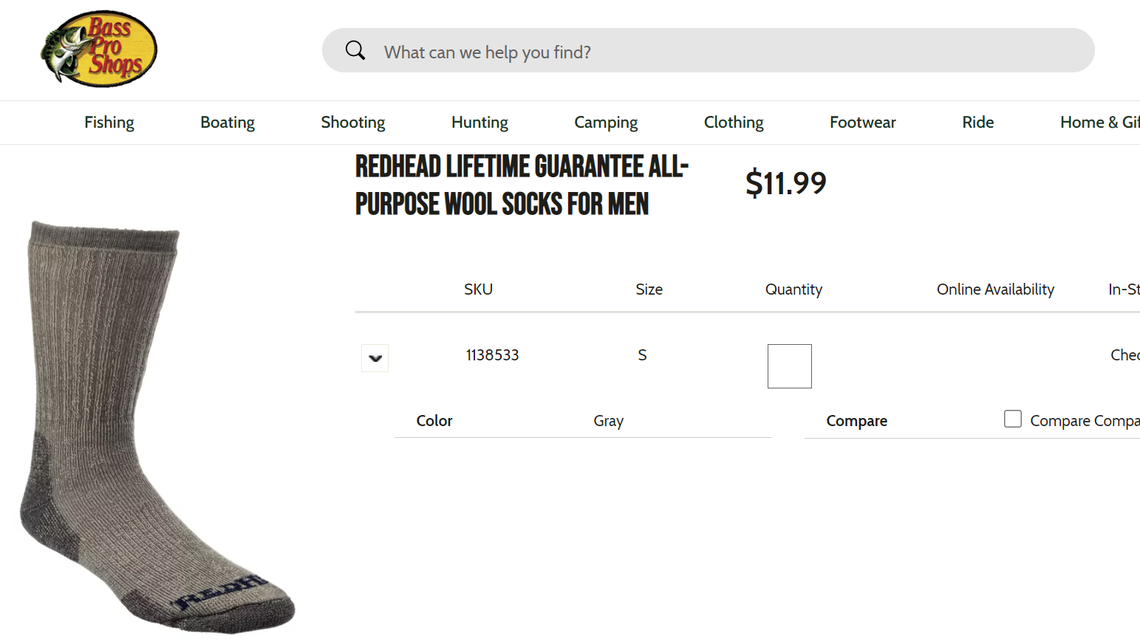 A Missouri man filed a class action lawsuit against Bass Pro Shops, accusing it of falsely advertising his Redhead Lifetime Guarantee All-Purpose Wool Socks.