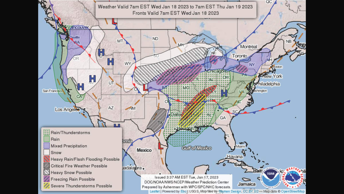 While a wintry mix of rain, freezing rain and snow is possible across northeast Kansas and northwest Missouri Wednesday into Thursday, the Kansas City metro area will likely see only rain, according to the National Weather Service. A few flakes could fall, but the chance of metro seeing snowfall greater than .1 of an inch is 22%.