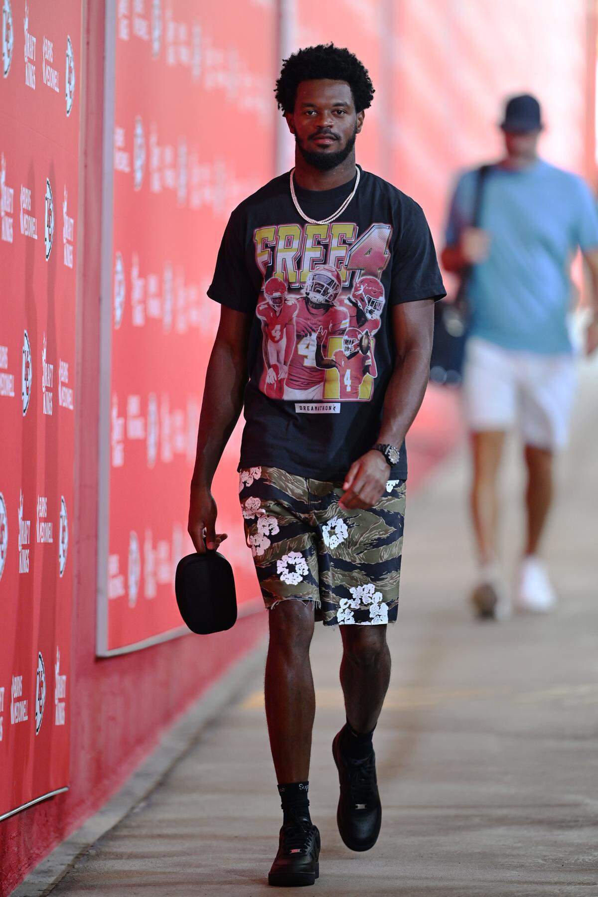 Kansas City Chiefs wide receiver Tyquan Thornton arrives before playing the Philadelphia Eagles on Sunday, Sept. 14, 2025, at GEHA Field at Arrowhead Stadium.