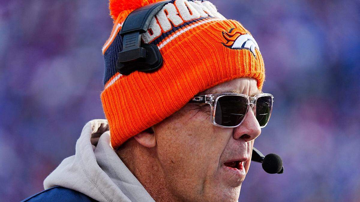 Denver Broncos head coach Sean Payton walks the sidelines during the second half of the Buffalo Bills wild card game against the Denver Broncos at Highmark Stadium in Orchard Park on Jan. 12, 2025.