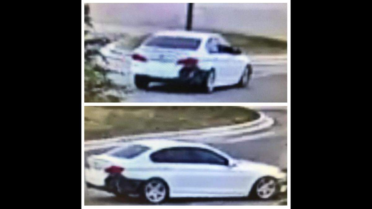The suspects pulled up in the victim’s driveway inside of a white BMW with a partially black back bumper, according to investigators.