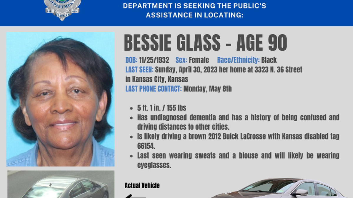 Police are asking the public for help finding Bessie Glass, a 90-year-old woman with memory issues who family reported missing Monday in Kansas City, Kansas.