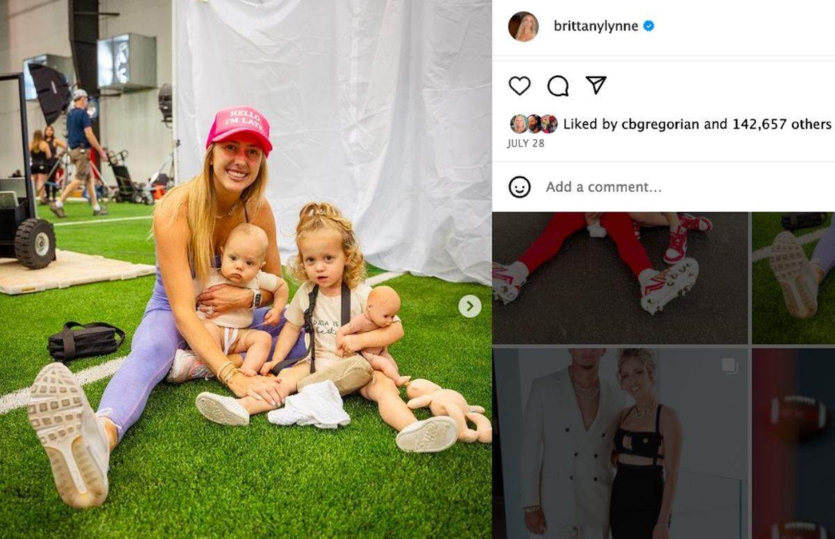 Brittany Mahomes told her Instagram followers Thursday that her youngest, 8-month-old Bronze, seen here with his mom and sister Sterling, 2, had to be taken to the emergency room because of an allergic reaction to peanuts.