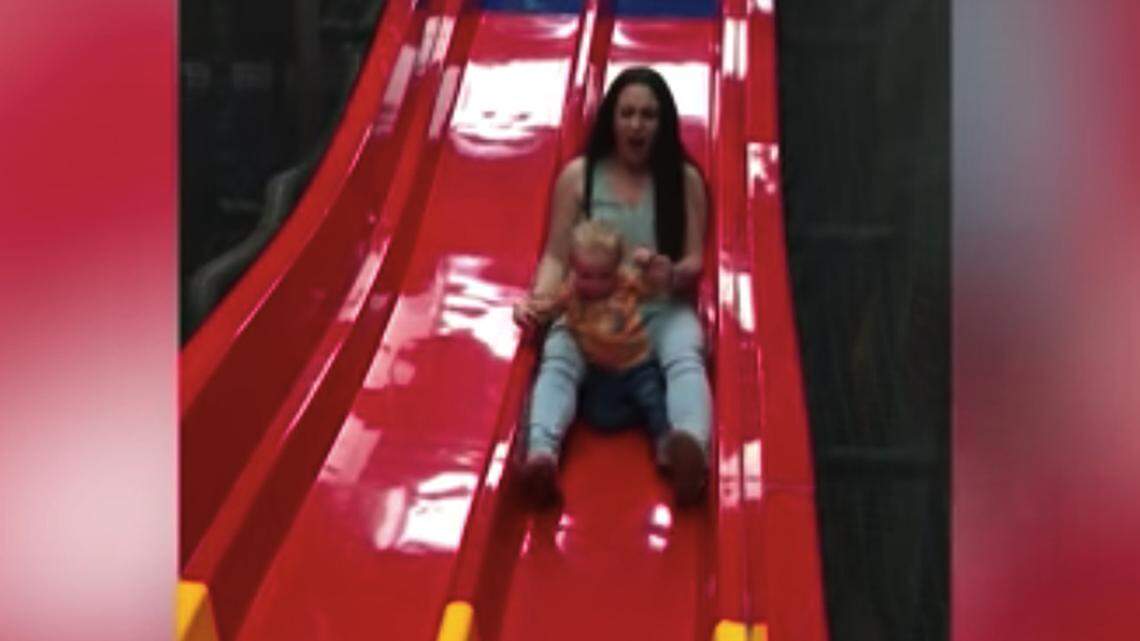 British mom Shona Keetley has shared a video of her gliding down a slide with her 18-month-old son in her lap when the toddler's right leg bent under him and snapped. Keetley wants other parents to watch the cringe-inducing video as a public service announcement.