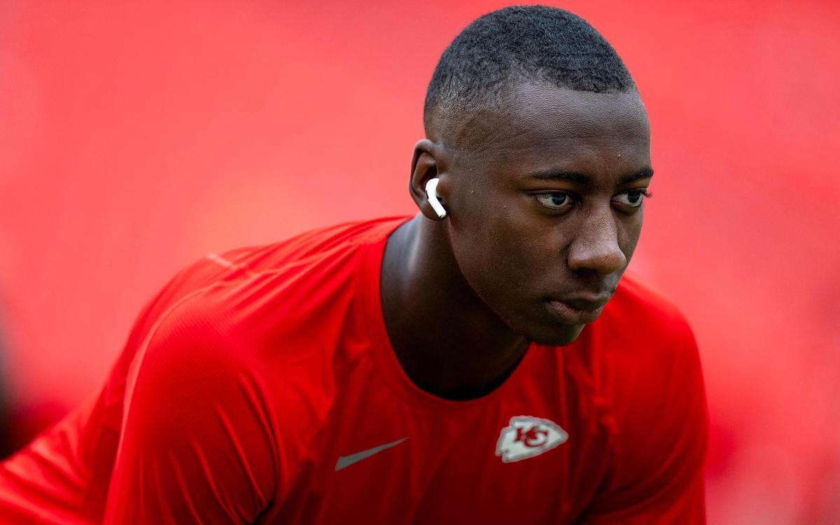 Chiefs cornerback Joshua Williams warms up before a preseason game against the Cleveland Browns at GEHA Field at Arrowhead Stadium.
