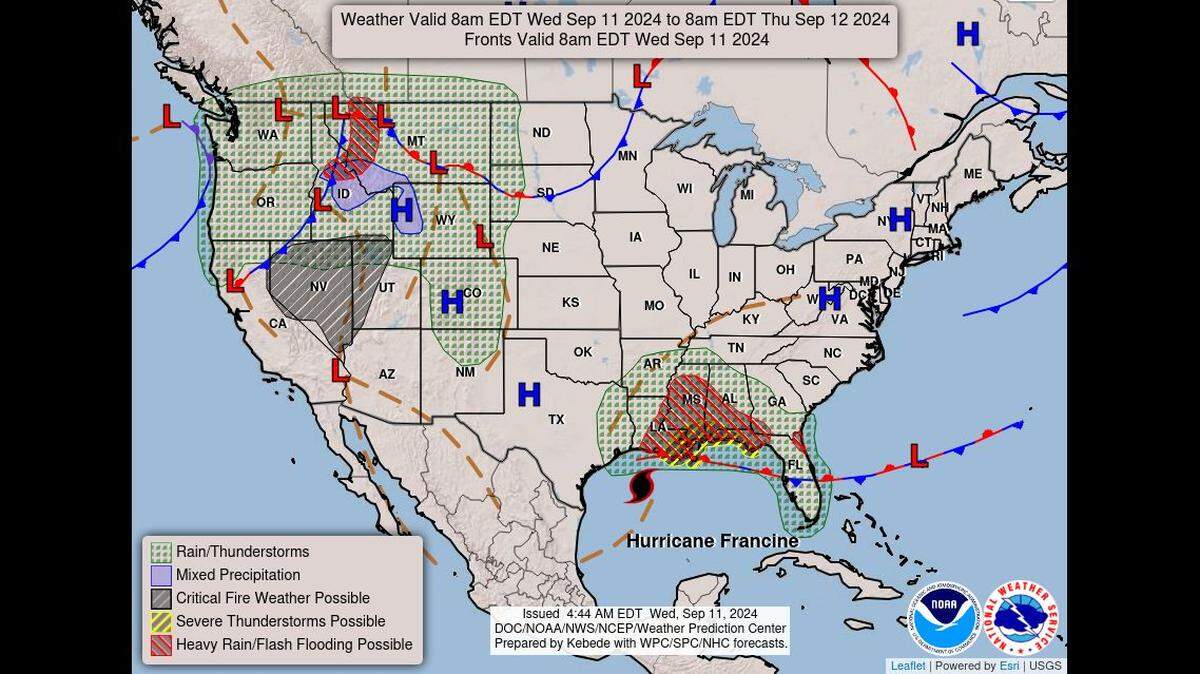 Dry and warmer than usual weather is expected in the Kansas City area the next couple of days before the chance of rain moves in for the weekend, according to the National Weather Service. Remnants of Hurricane Francine is expected to move to the south and east of Kansas City, bringing the chance rain primarily east of U.S. 65 highway.