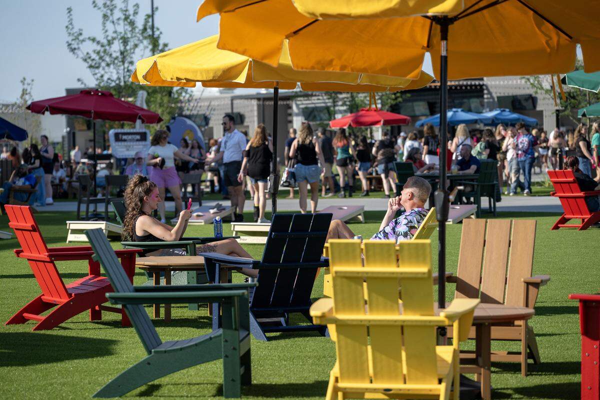 People lounge in lawn chairs at the Morton Amphitheater on Wednesday, June 3, 2026, in Riverside.