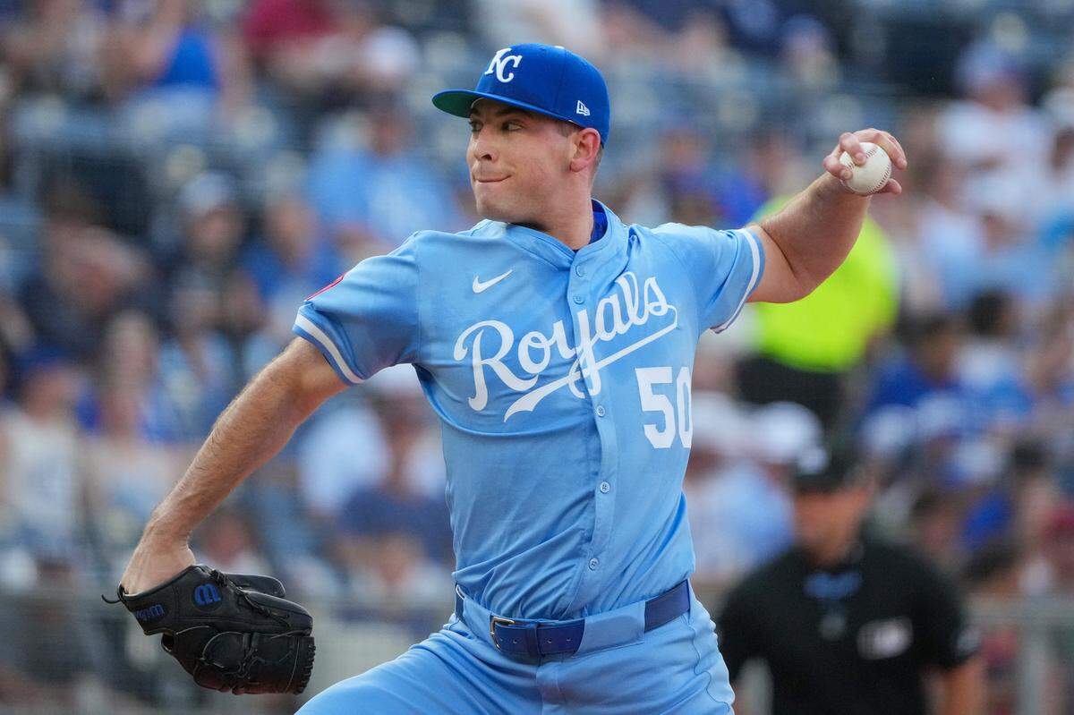 Royals starting pitcher Kris Bubic walked the first four batters he faced and worked only 2 2/3 innings against the Cleveland Guardians in Game 2 of a doubleheader at Kauffman Stadium in Kansas City on Saturday, July 26, 2025.