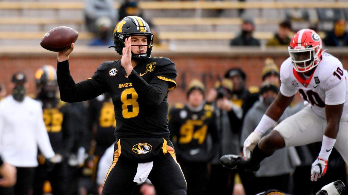 Missouri quarterback Connor Bazelak throws during the first half against Georgia on Saturday, Dec. 12, 2020, in Columbia, Mo.