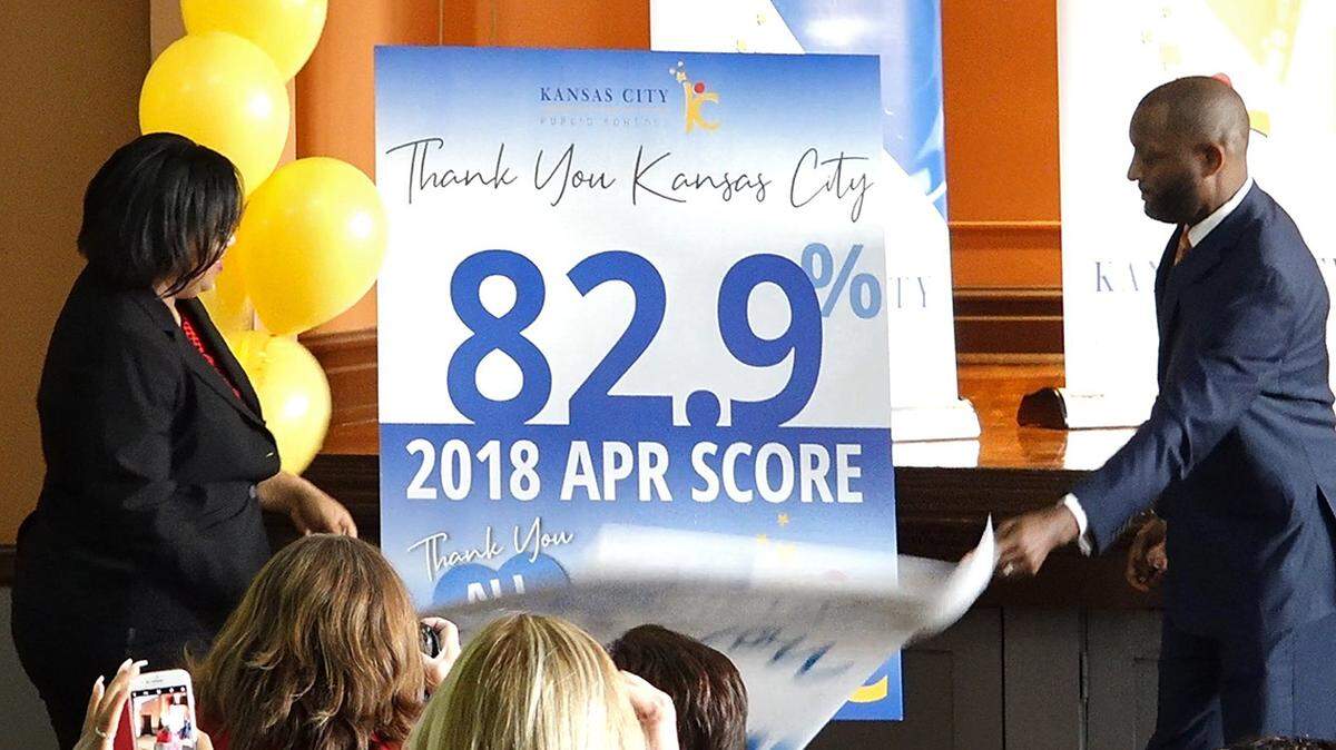 Last year, then-Kansas City school board president Melissa Robinson and Superintendent Mark Bedell celebrated the district’s highest score ever on the state’s annual performance report.