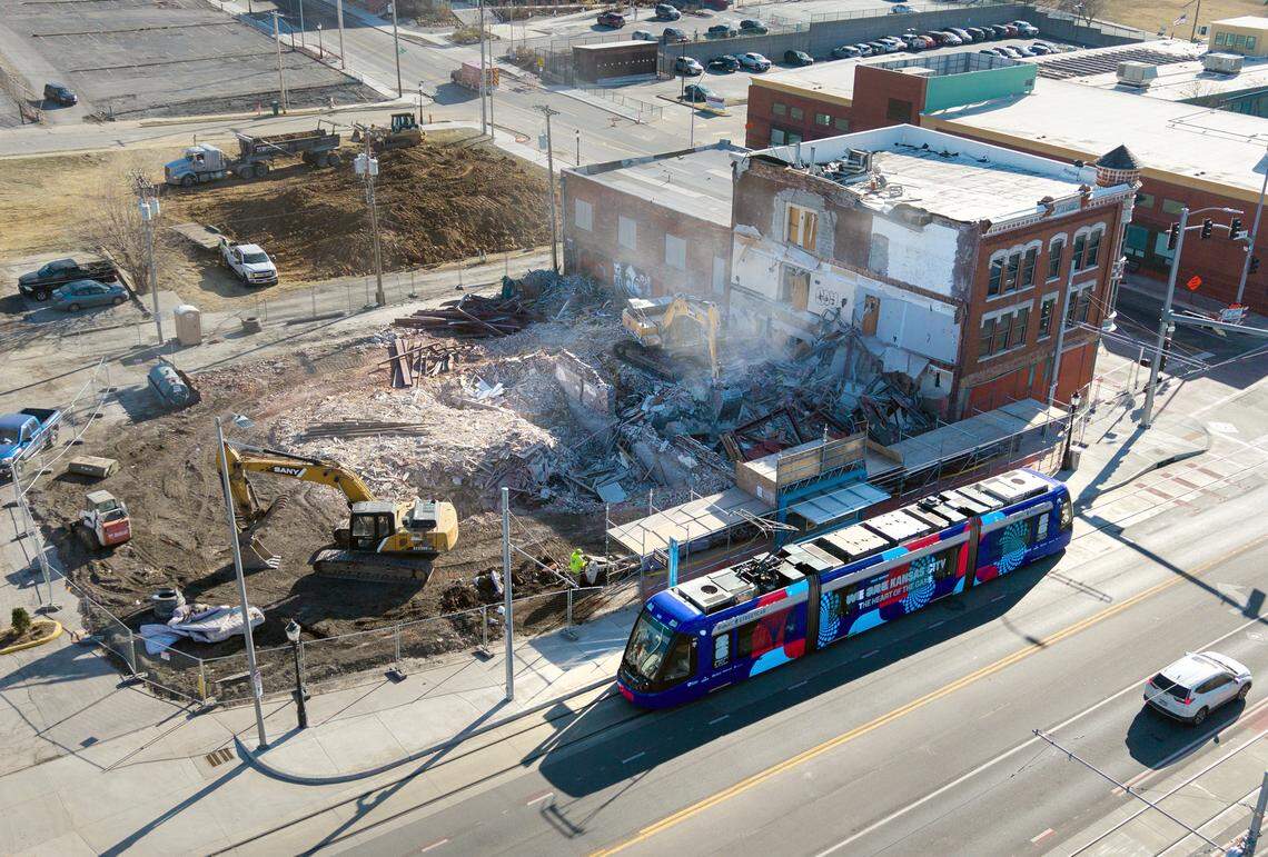 The Jesserich building built in 1888, one of the oldest buildings in Kansas City, is being demolished on Tuesday, Dec. 16, 2025, at 31st and Main Streets.