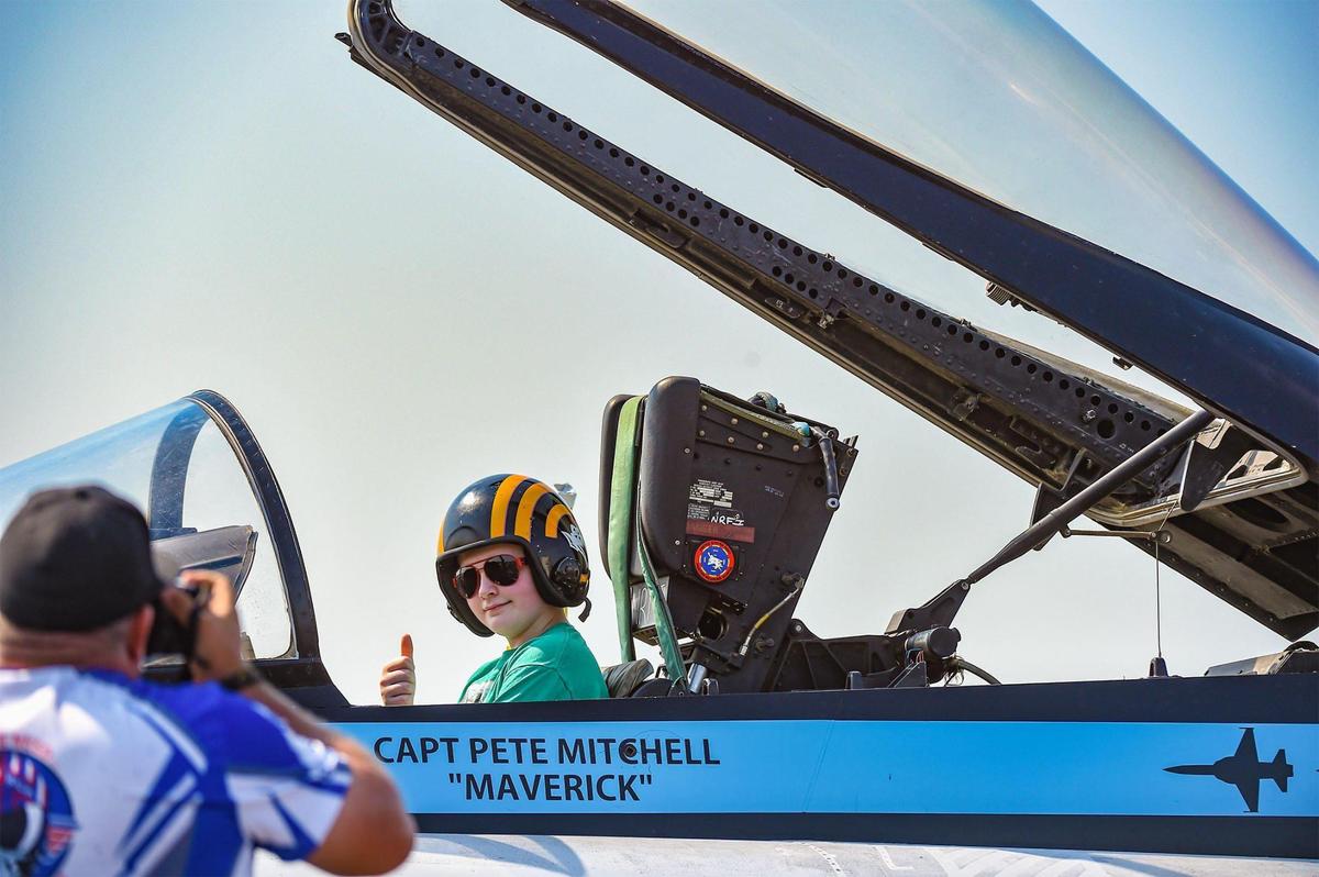 Elijah Neal of Gardner had his photo taken in an F18A jet at the KC Air Show on Saturday, July 3, 2021, at the New Century AirCenter in Gardner, Kansas.