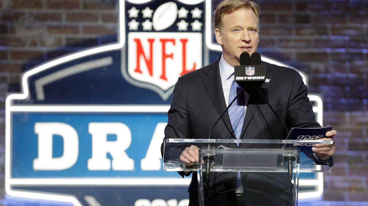 FILE - In this April 25, 2019, file photo, NFL Commissioner Roger Goodell speaks ahead of the first round at the NFL football draft in Nashville, Tenn. In a memo sent to the 32 teams Monday, April 6, 2020, and obtained by The Associated Press, NFL Commissioner Roger Goodell outlined procedures for the April 23-25 draft. The guidelines include no group gatherings. (AP Photo/Steve Helber, FIle)