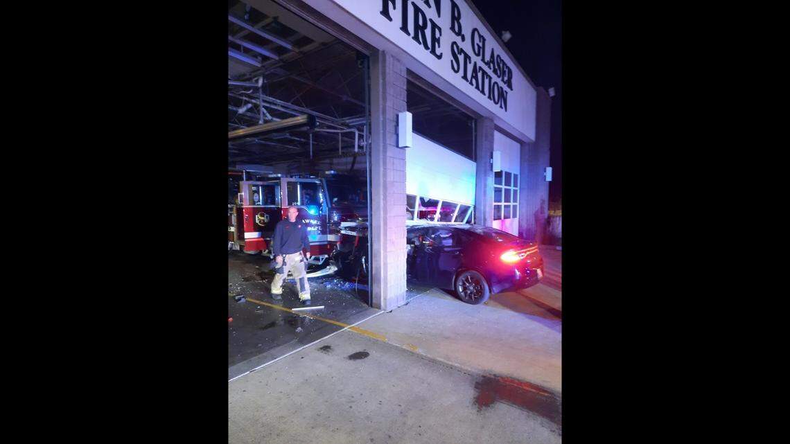 A driver is in serious condition Thursday after crashing a car into the John B. Glaser Fire Station in Shawnee.
