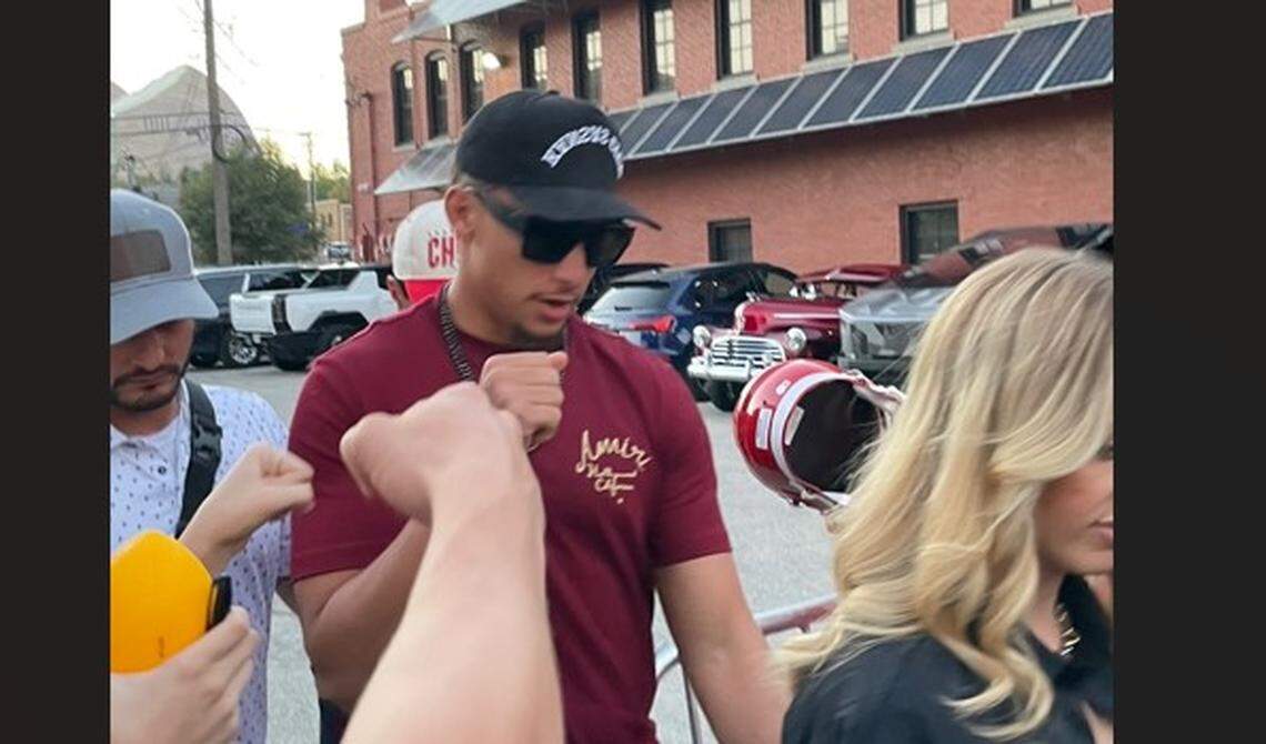 Patrick Mahomes arrives at Kelce Car Jam.