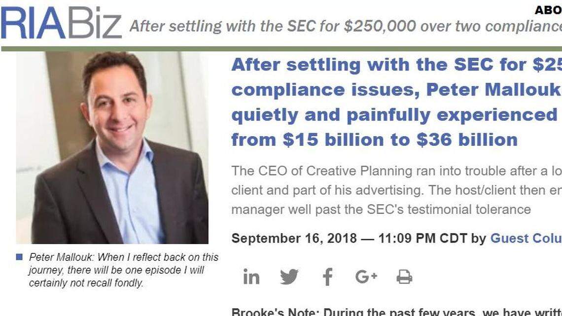 Creative Planning President Peter Mallouk wrote about two infractions that led to a cease and desist order from the Securities and Exchange Commission.