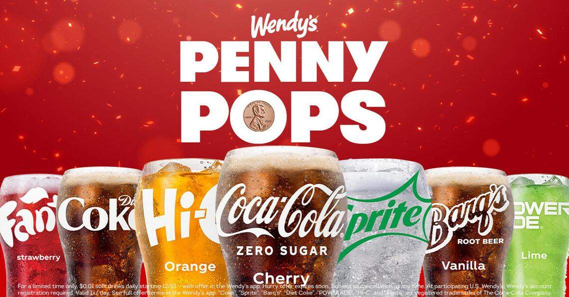 Wendy’s customers can get a small Coca-Cola Freestyle drink for a penny in the mobile app for a limited time starting Dec. 13.