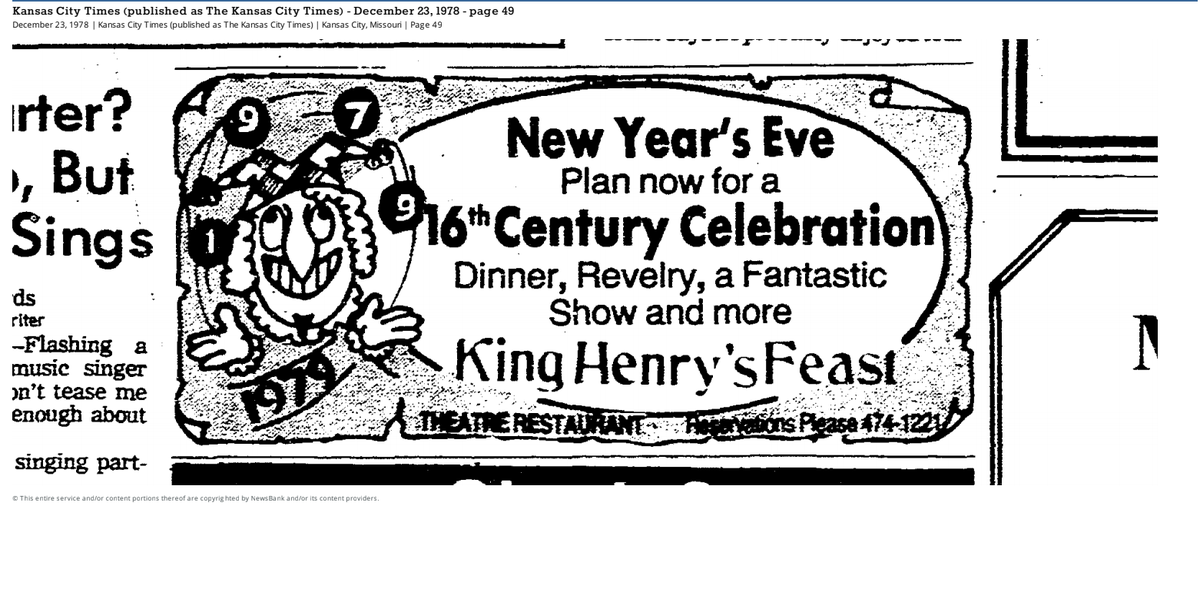 A 1978 advertisement in The Star showcases King Henry’s Feast, calling it a “16th Century Celebration.”