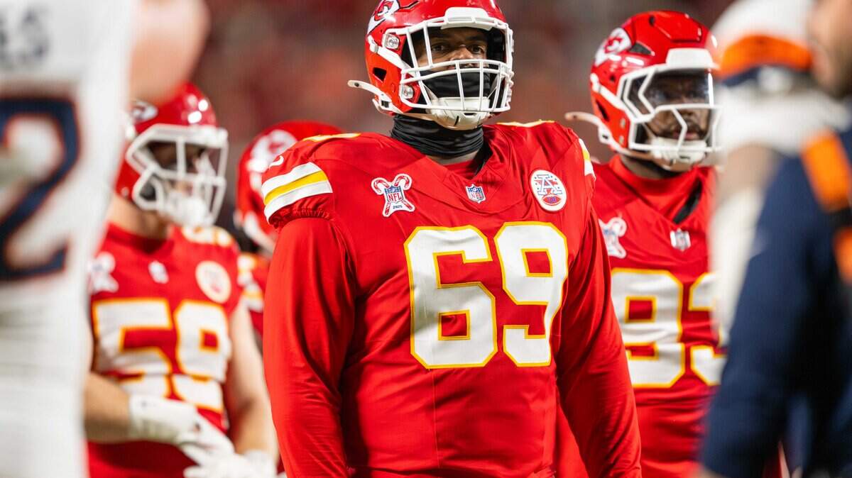 Chiefs defensive tackle Mike Pennel plays against the Denver Broncos on  Dec. 25, 2025, at GEHA Field at Arrowhead Stadium in Kansas City.