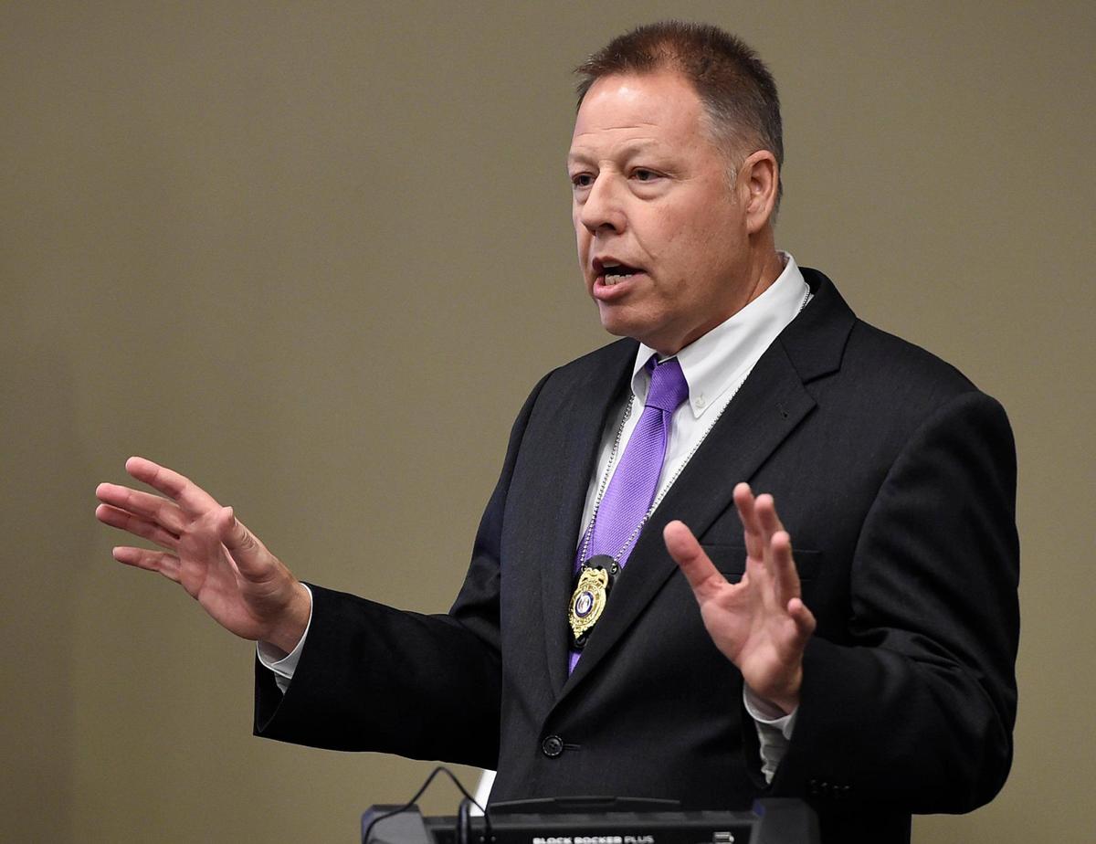 Kansas City Police Chief Rick Smith spoke about the budget constraints on the police department and difficulty in filling open positions during a December 2021 community meeting at the South Patrol Station.