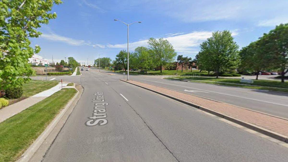 A woman died from injuries sustained in a motorcycle crash around 9:40 p.m. Wednesday night in the 11200 block of Strang Line Road in Lenexa, as seen in this Google Maps image.