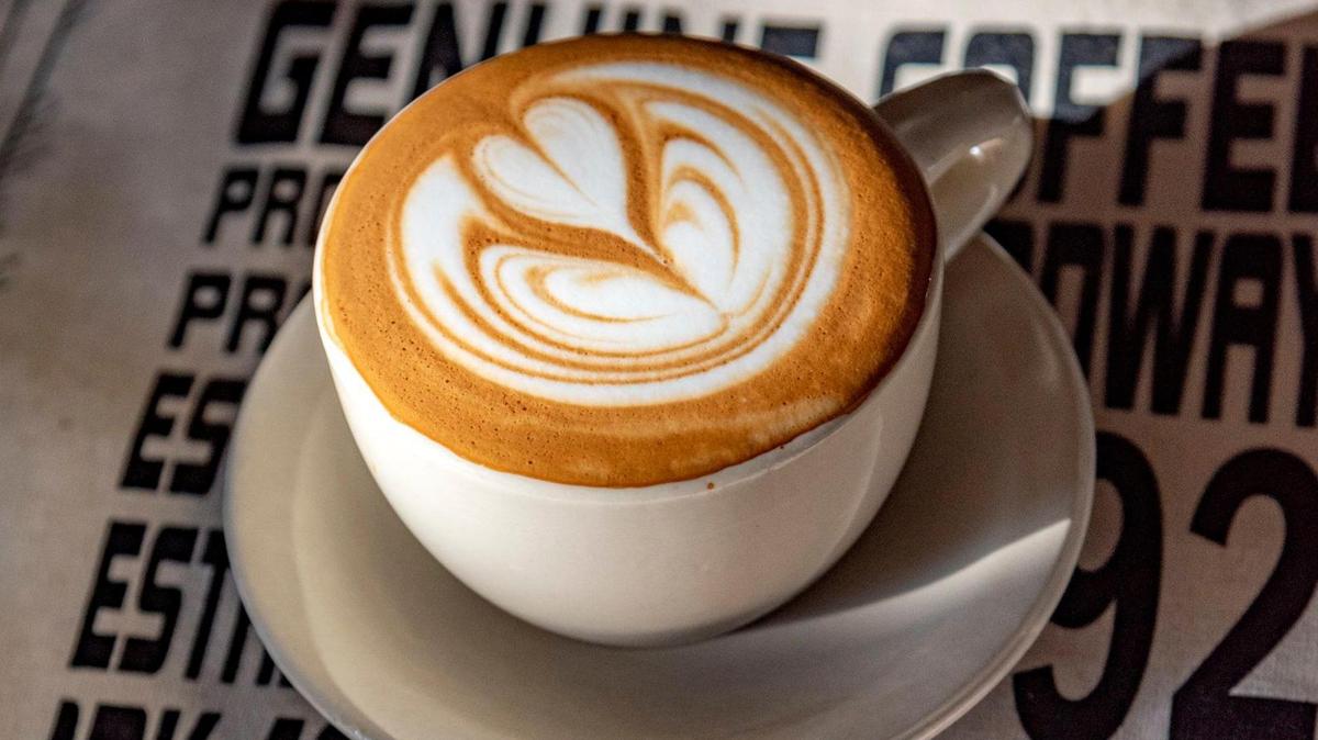 A hot latte at Broadway Cafe, the winner in the Kansas City Coffee Shop Bracket.