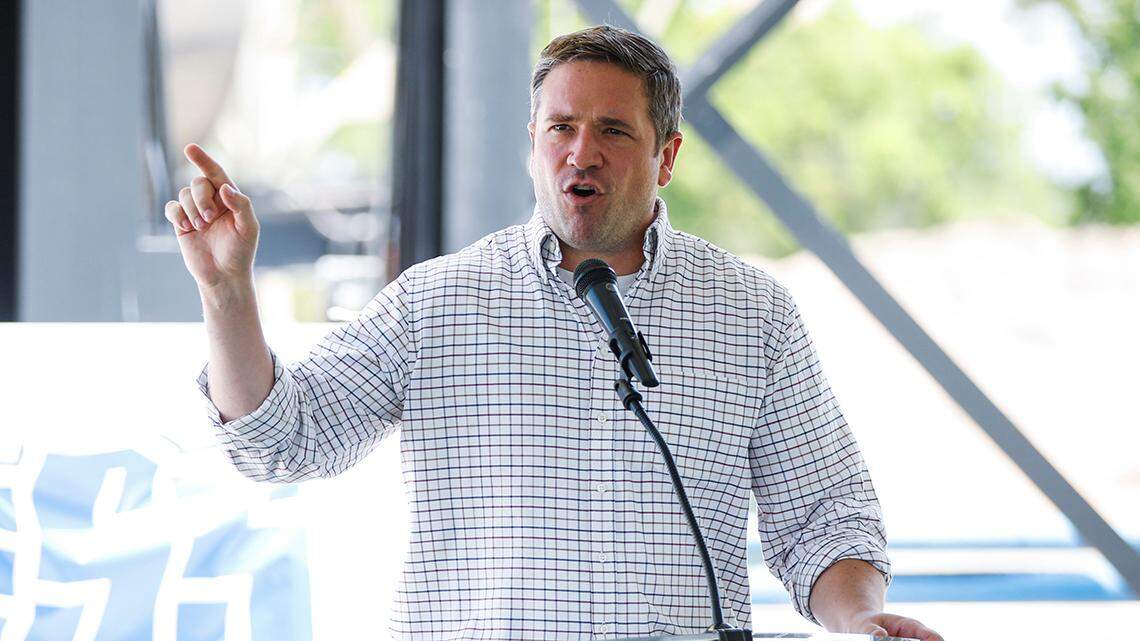 Missouri Attorney General Andrew Bailey during an event hosted by Emery Sapp & Sons touting infrastructure in Missouri on Monday, July 15, 2024.