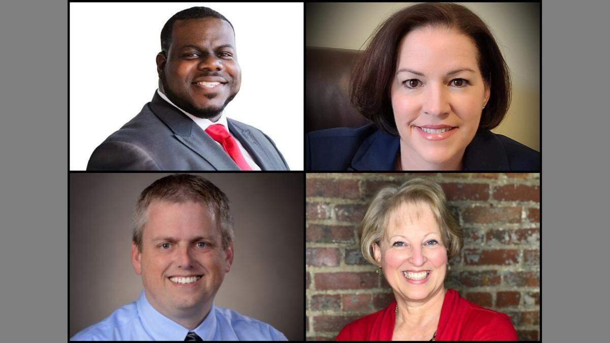 Four candidates campaigned for two seats on the Lee’s Summit school board: top row from left, newcomers Rodrick King Sparks and Michele Andrea Surber, and, bottom row from left, incumbent board president Ryan Murdock and Christine Bushyhead.