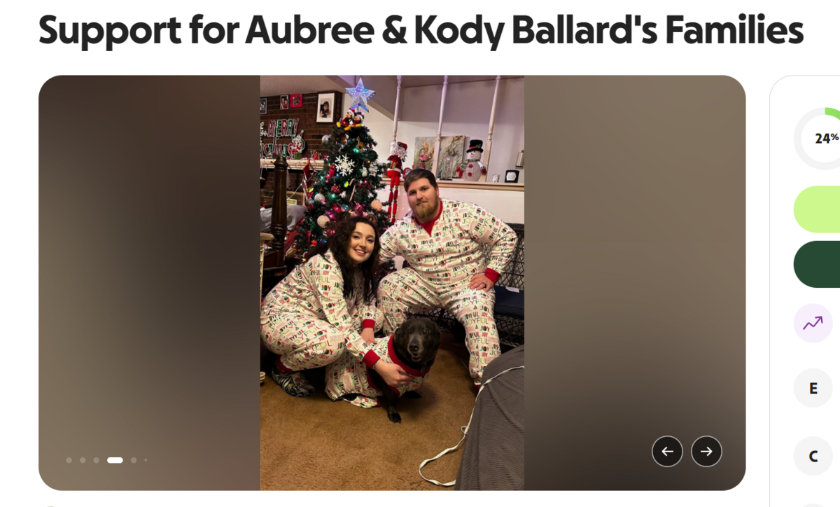 Kody and Aubree Ballard are shown wearing matching pajamas in this screenshot from a GoFundMe. The high school sweethearts died after a Blue Springs car crash Thursday. Screenshot taken July 7, 2026.