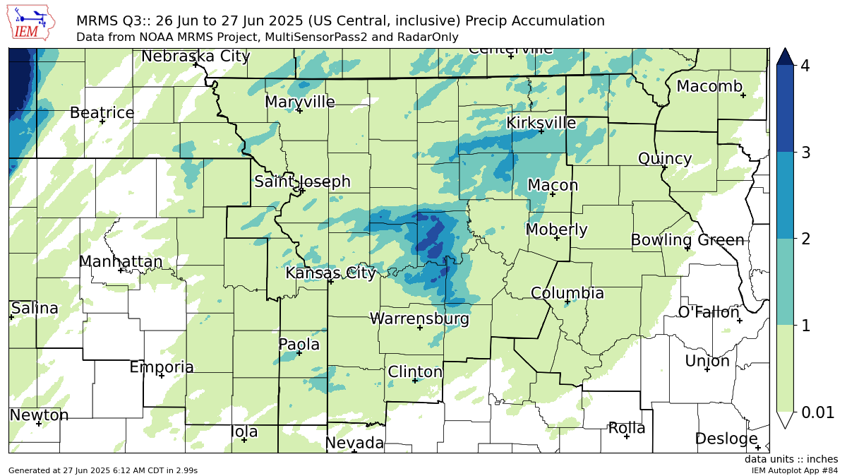 Overnight storms swept through the Kansas City, soaking parts of the metro with as much as 2 inches of rain. The rain, however, was hit and miss, with Wyandotte County and the Northland experiencing the heaviest rain, according to 24-hour rainfall data as of 6 a.m. Friday from StormWatch.com, a collection of rain gauges across the Kansas City metro. This map shows where the heaviest rain fell in the region.