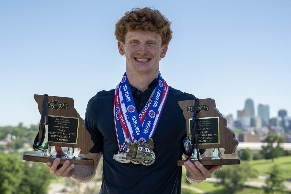 Sam Hennenfent of Staley High School, The Star’s 2026 Boys High School Scholar-Athlete of the Year, graduated No. 1 in his class this spring and won two state titles in Missouri boys high school swimming. Headed to Duke next on scholarship, with dreams of competing in the 2028 U.S. Olympic Trials, he posed for portraits on Monday, June 15, 2026, in Kansas City.