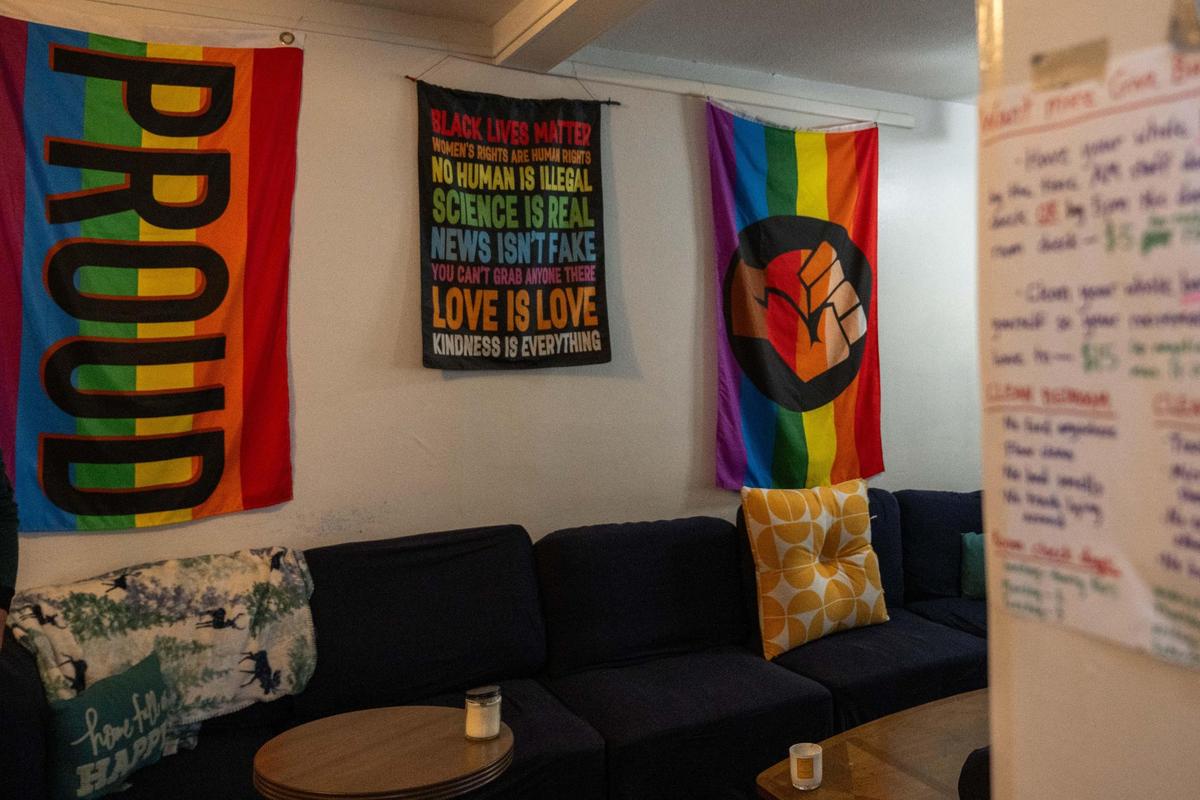 The common space at Pride Haven, a low-barrier shelter meant for LGBTQ+ people between 18 and 24 years old in Kansas City, Missouri on Friday, Oct. 25.
