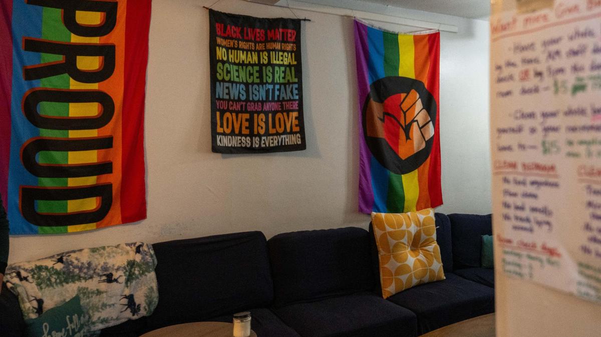 The common space at Pride Haven, a low-barrier shelter meant for LGBTQ+ people between 18 and 24 years old in Kansas City, Missouri on Friday, Oct. 25, 2024.