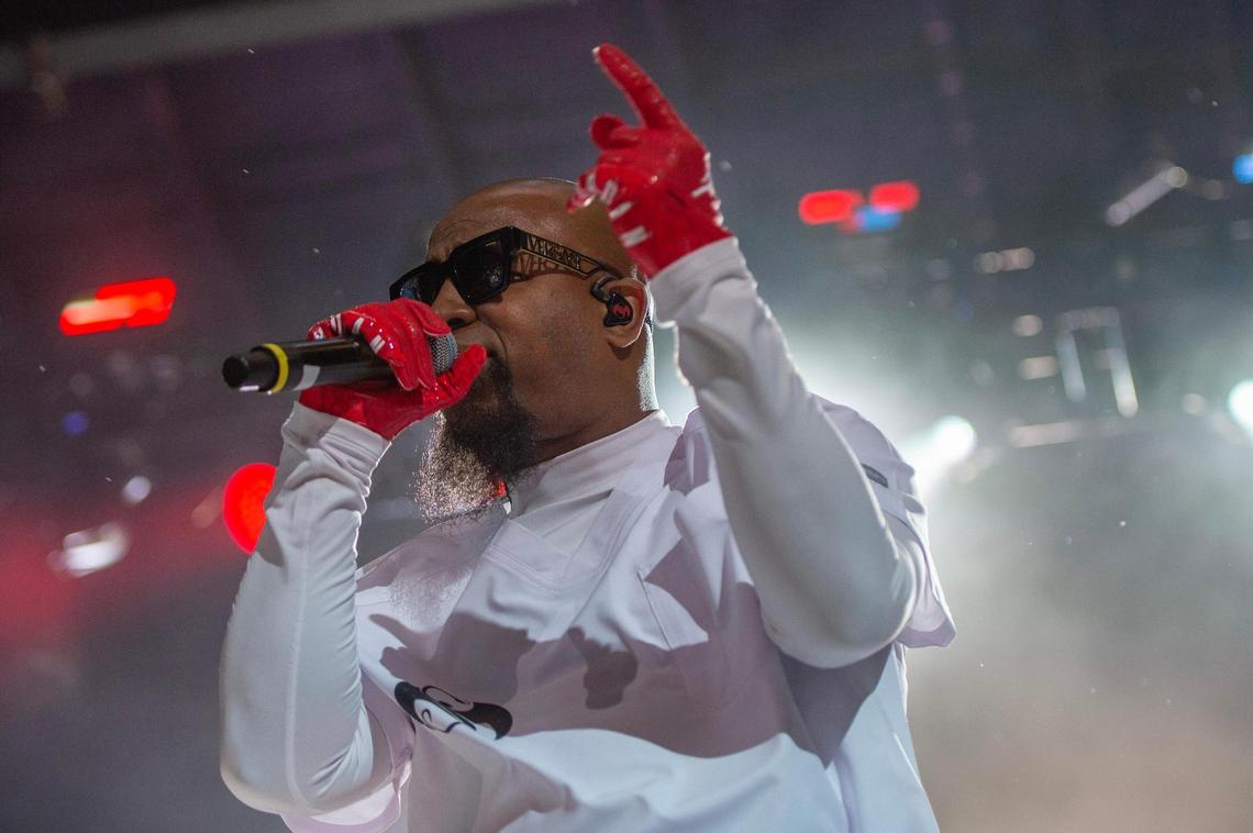 Tech N9ne performs at Kelce Jam at the Azura Amphitheater on Friday, April 28, 2023, in Bonner Springs.