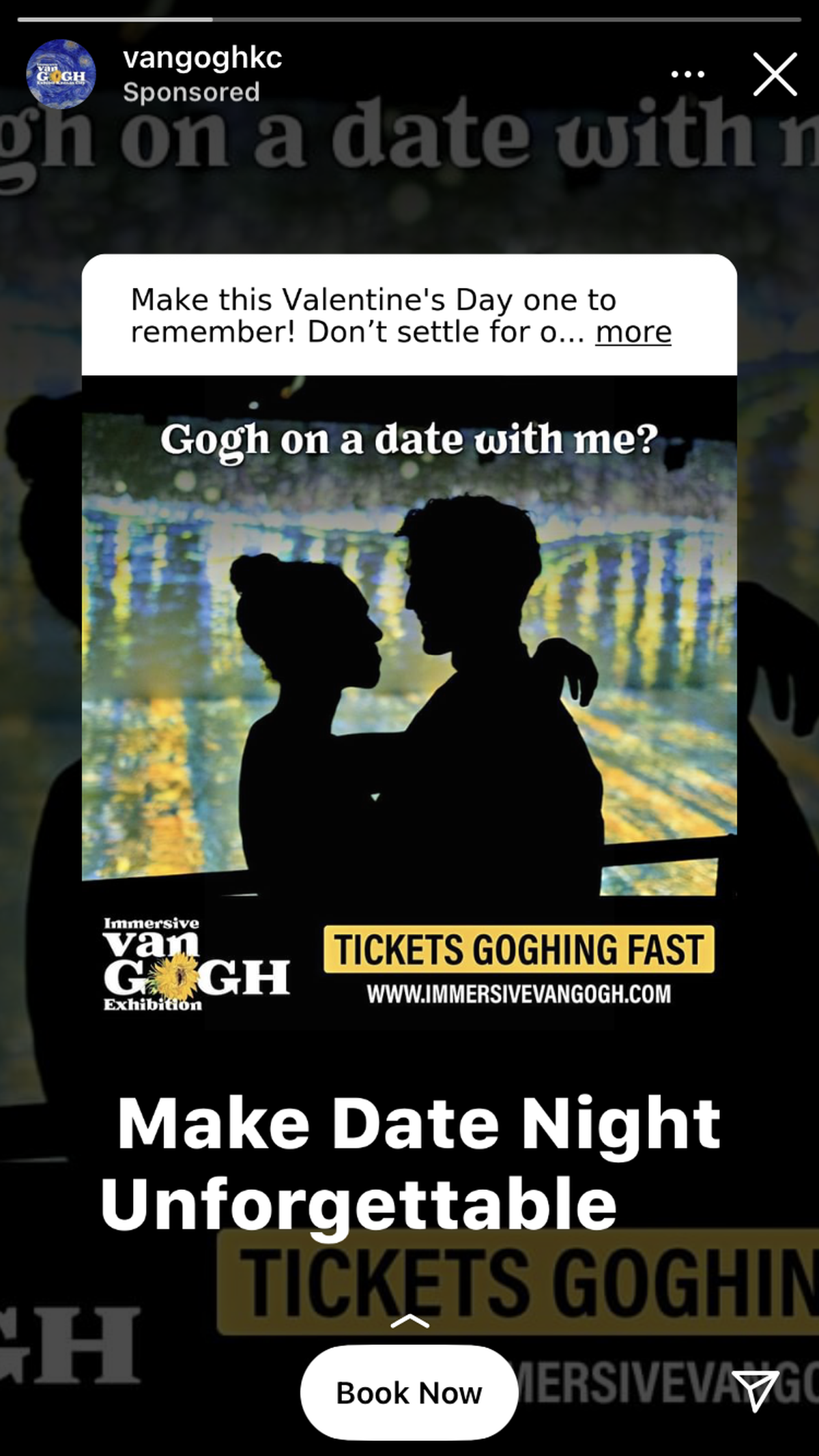 Screen grab from an Instagram ad for Immersive Van Gogh