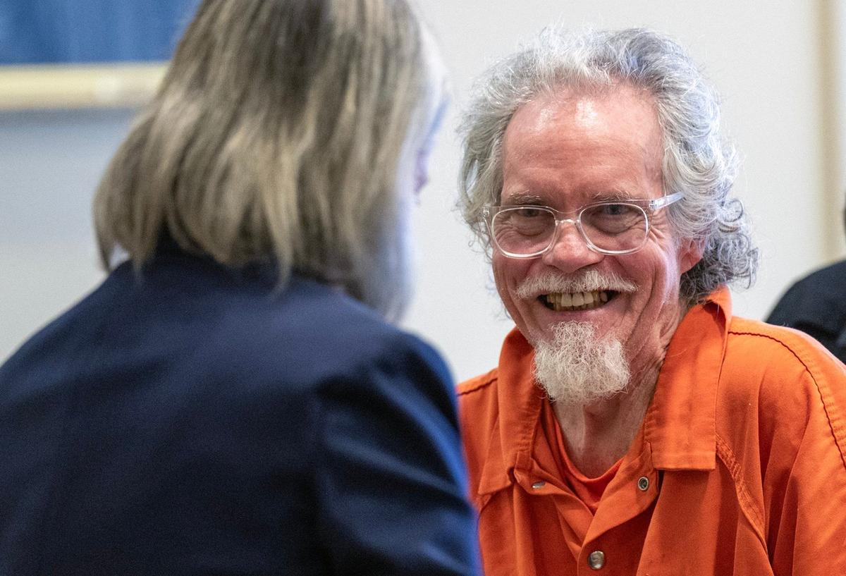 Amy Thompson, a public defender, talks with her client, Larry Acree, during a court hearing Wednesday at the Eastern Jackson County Courthouse in Independence. It was Acree’s first court appearance since prosecutors announced they will seek the death penalty for Acree, who is accused of fatally shooting Independence police officer Cody Allen and process server Drexel Mack during an eviction on Feb. 29.