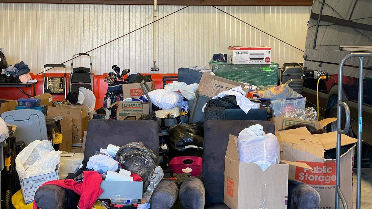 About $100,000 worth of items sit in a garage near Kansas City Police Department’s Metro Patrol. Many of the items, police said, had been stolen from storage units across the area.